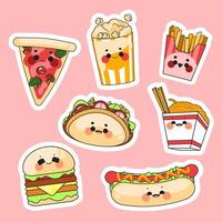 schattige kawaii afhaal fastfood sticker vector