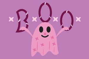 vier halloween met roze spookboo vector