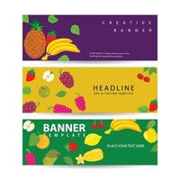 gezonde voeding banners set.fresh fruit en groente.vector illustratie met groente en fruit vector