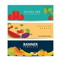 fruit banners. kleurrijk fruitontwerp zomer gezond vers biologisch veganistisch voedselcollectie vector