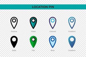 locatie pin icoon in verschillende stijl. locatie pin vector iconen ontworpen in omtrek, effen, gekleurd, gevuld, verloop en vlakke stijl. symbool, logo afbeelding. vector illustratie