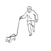 man wandelen met zijn hond illustratie vector hand getekend geïsoleerd op een witte achtergrond lijntekeningen.