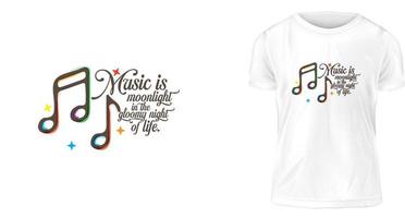 t-shirt ontwerpconcept, muziek is maanlicht in de sombere nacht van het leven. vector
