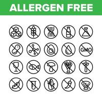 allergeen gratis voedsel vector lineaire pictogrammen set