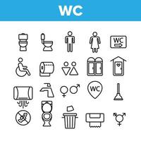 wc, openbare badkamer, toilet vector lineaire pictogrammen set