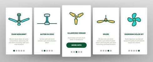 plafondventilatoren, propellers vector onboarding mobiele app paginascherm