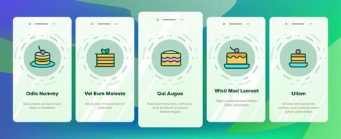 zoete cheesecakes, bakkerij vector onboarding mobiele app paginascherm