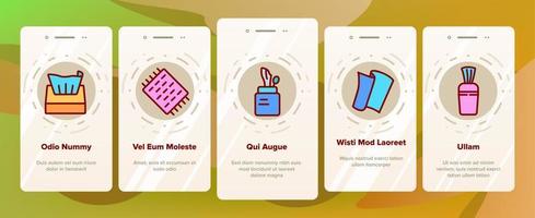 natte doekjes ontsmettingsmiddel onboarding pictogrammen instellen vector