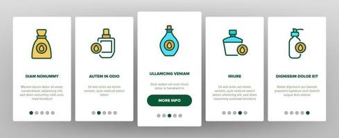 olie cosmetische huidverzorging onboarding pictogrammen instellen vector