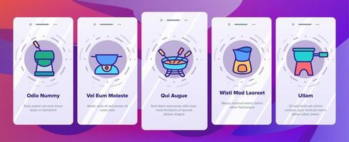 fonduepan apparatuur onboarding pictogrammen instellen vector