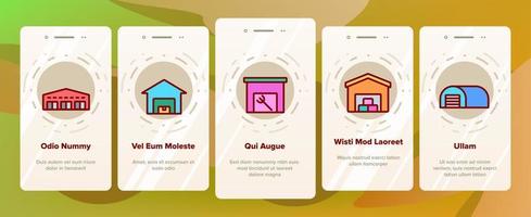 schuur bouw onboarding pictogrammen instellen vector