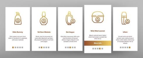olie cosmetische huidverzorging onboarding pictogrammen instellen vector