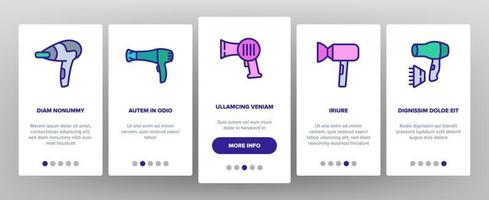 föhn apparaat onboarding pictogrammen instellen vector