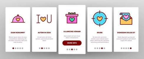 valentijnsdag romantische onboarding pictogrammen instellen vector