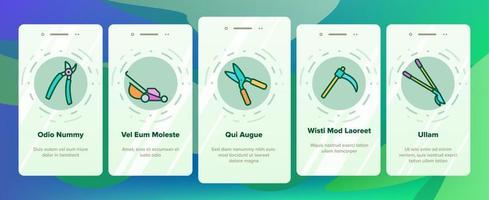 grasmaaier apparatuur onboarding pictogrammen instellen vector