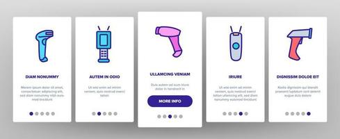 barcode scanner apparaat onboarding pictogrammen instellen vector