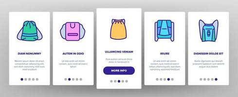 tas met trekkoord reisaccessoire onboarding pictogrammen instellen vector