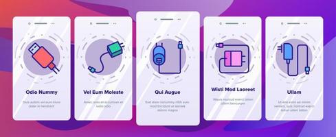 oplader energie apparaat onboarding pictogrammen instellen vector