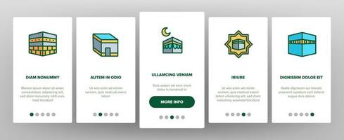 Makkah islamitisch religieus gebouw pictogrammen instellen vector