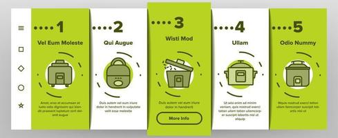 rijstkoker apparatuur onboarding pictogrammen instellen vector