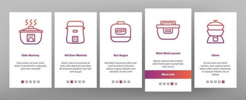 rijstkoker apparatuur onboarding pictogrammen instellen vector