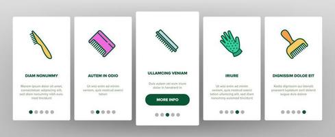 verzorgingsborstel voor onboarding-pictogrammen voor huisdieren instellen vector