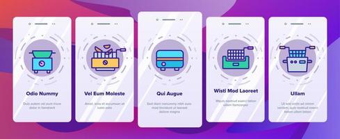 friteuse elektronische tool onboarding pictogrammen instellen vector