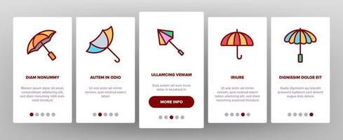paraplu regen beschermen onboarding pictogrammen instellen vector