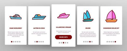 jacht zeevervoer onboarding pictogrammen instellen vector
