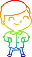 regenbooggradiënt lijntekening cartoon jongen met handen op de heupen vector