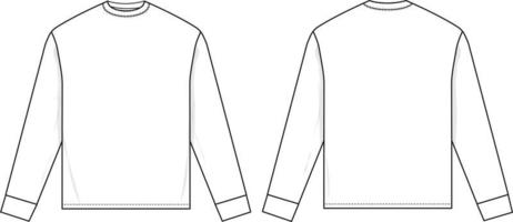 T-shirt met lange mouwen plat technische tekening illustratie korte mouw leeg streetwear mock-up sjabloon voor ontwerp en tech pack mannen unisex vrouwen vector