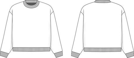 oversized trui met ronde hals platte technische tekening illustratie mock-up sjabloon voor ontwerp en tech packs mannen of unisex fashion cad streetwear vrouwen. vector