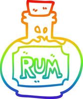 regenbooggradiënt lijntekening cartoon oude fles rum vector