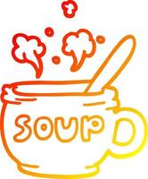 warme gradiënt lijntekening cartoon van hete soep vector
