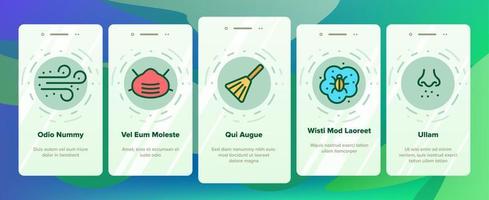 stof en vervuilde lucht onboarding pictogrammen instellen vector