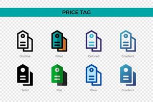 prijskaartje icoon in verschillende stijl. prijskaartje vector iconen ontworpen in omtrek, effen, gekleurd, gevuld, verloop en vlakke stijl. symbool, logo afbeelding. vector illustratie