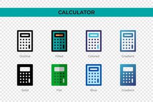 rekenmachinepictogram in verschillende stijl. rekenmachine vector iconen ontworpen in omtrek, effen, gekleurd, gevuld, verloop en platte stijl. symbool, logo afbeelding. vector illustratie