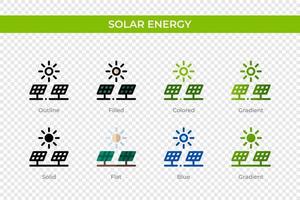 zonne-energie icoon in verschillende stijl. zonne-energie vector iconen ontworpen in omtrek, solide, gekleurd, gevuld, verloop en vlakke stijl. symbool, logo afbeelding. vector illustratie
