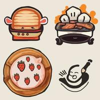 schattige chef-kok taart eten restaurant logo 2d hand getekende cartoon kunst vector