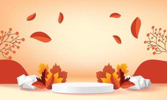 podium podium herfst seizoen papier kunst kleurrijk voor show banner verkoop vector illustation