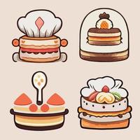 schattige chef-kok taart eten restaurant logo 2d hand getekende cartoon kunst vector