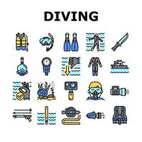 duiken duikuitrusting collectie iconen set vector