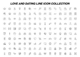 romantiek, liefde en datingconcept. lijn icon set van 150 pictogrammen met betrekking tot hart in de buurt van verschillende items. vector teken in vlakke stijl. geschikt voor advertenties, websites, winkels, enz. bewerkbare lijn