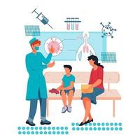 kinderen vaccinatie en immunisatie in zorgkliniek of ziekenhuisscène met arts kinderarts maakt een injectie van griepvaccin aan een kind. geneeskunde, preventie van virusziekten en immuniseren. vector