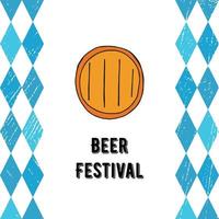 oktoberfest 2022 - bierfestival. handgetekende doodle elementen. Duitse traditionele vakantie. kleur vat bier op een witte achtergrond met blauwe ruiten en belettering. vector
