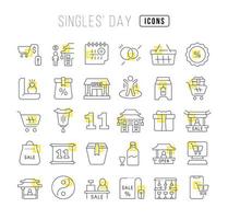 set van lineaire iconen van singles day vector