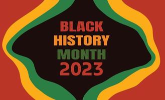 zwarte geschiedenis maand 2023 banner met Afro-Amerikaanse vlag gekleurde linten achtergrond. vectorontwerp voor de viering van de vakantie van het etnische erfgoed van de VS. uitnodiging, flyer ontwerpen. vector
