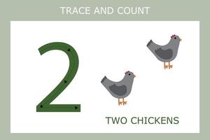 nummer tweetakt werkblad met kippen voor kinderen met fijne motoriek. educatief spel voor kleuters. vector