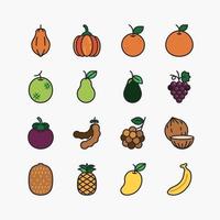 fruit en bessen zwarte pictogrammen instellen. op een witte achtergrond. vector icoon