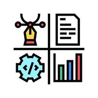 ontwerp, programmering, content manager en analytics baan kleur pictogram vectorillustratie vector